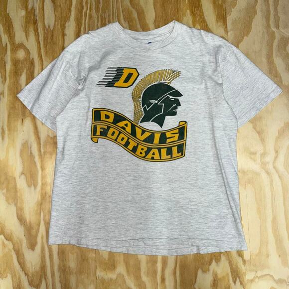 Vintage y2k davis football trojan 1990s university t-shirt - Picture 1 of 4